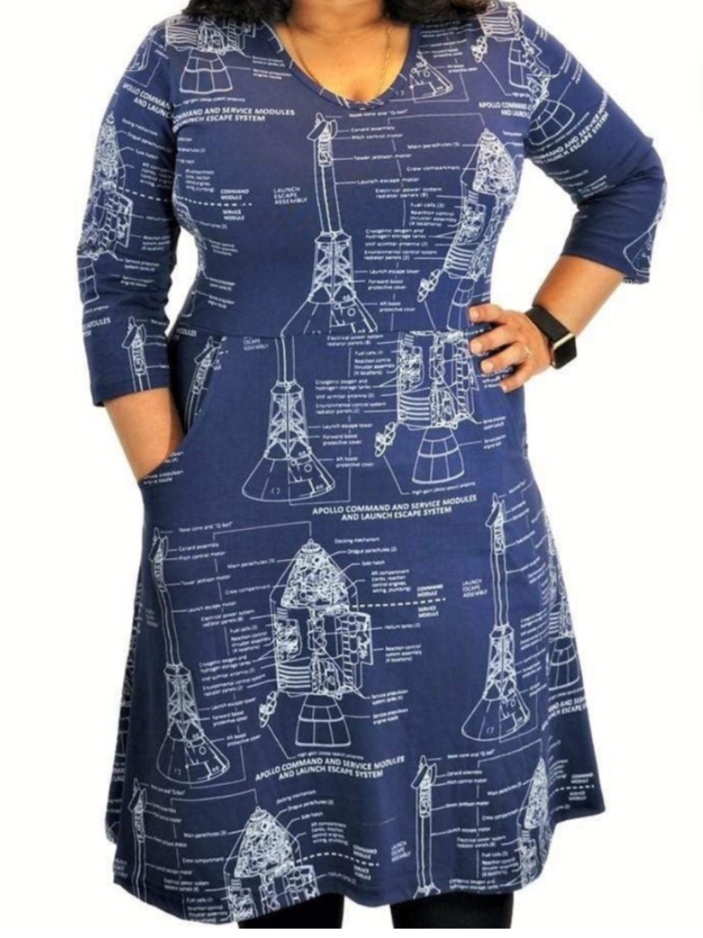 Svaha Apollo blueprint rocket science pattern cotton dress small